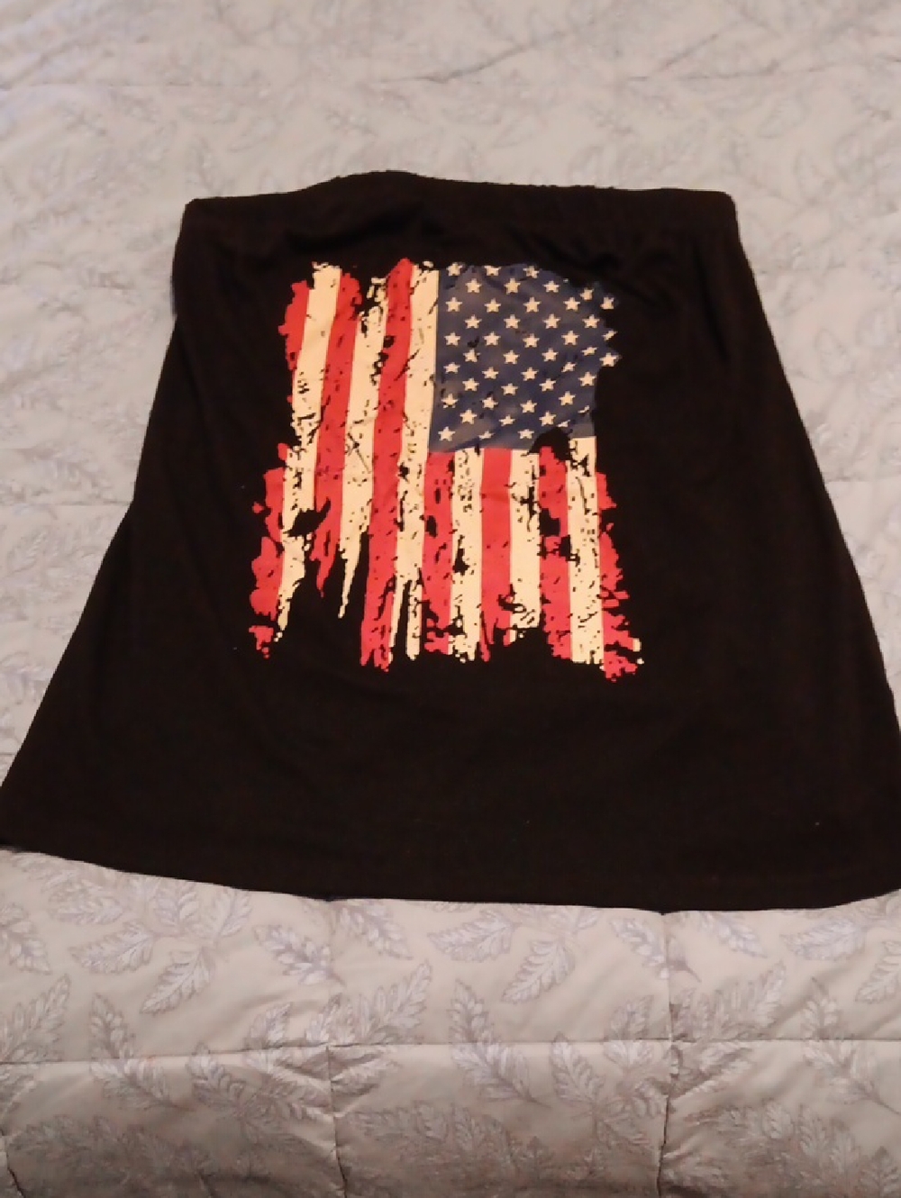 Black Women's Tube Top with Distressed American Flag Print Size M